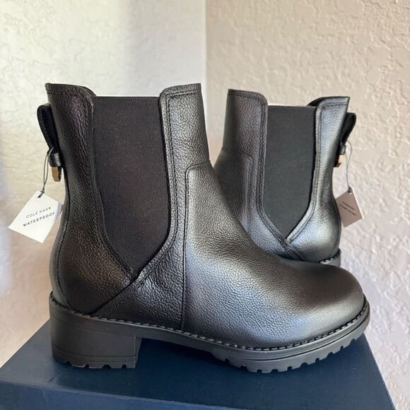 Cole Haan Camea Waterproof Leather Combat Boot,  Block Heel Black, Size 10 NWT - Picture 1 of 16